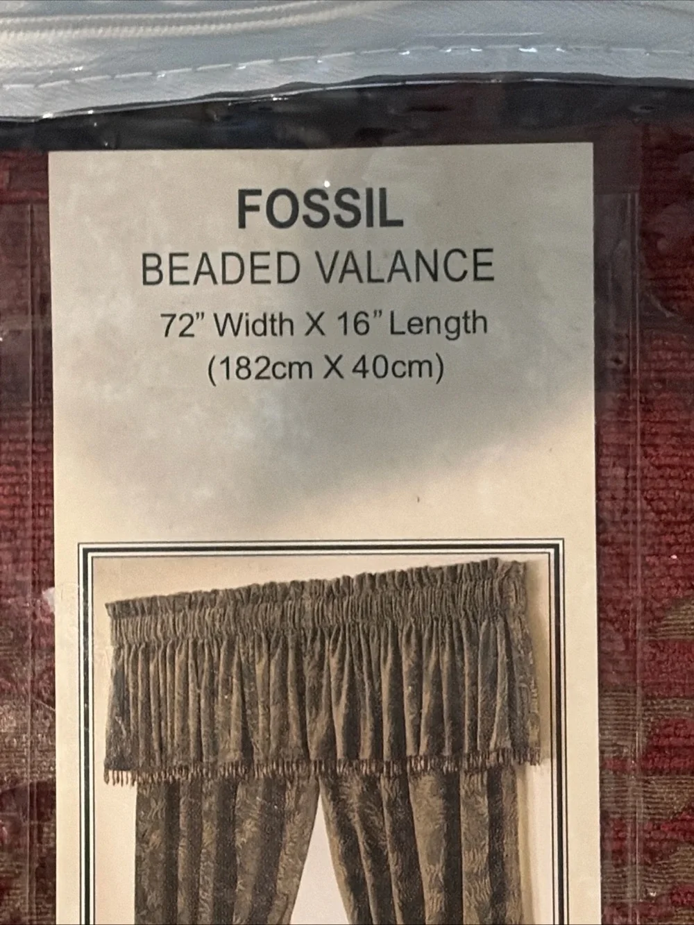 Fossil Beaded Valance in Deep Red with Olive Accents
